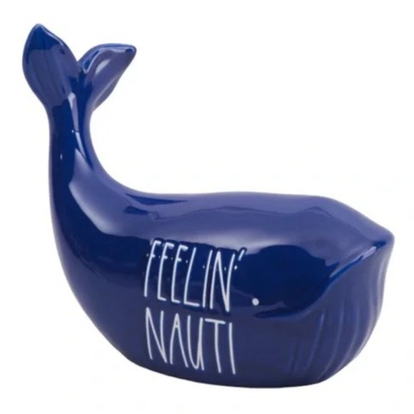 Rae Dunn Ceramic FEELIN’ NAUTI Blue Whale Home Decor Figurine NWT - Picture 1 of 2